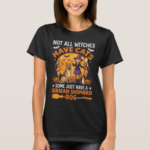 Lustiger Deutscher Schäferhund Halloween Hexe Hund T-Shirt