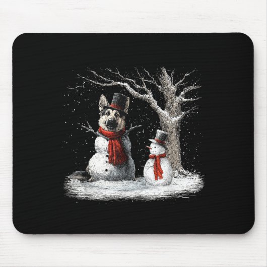 Lustiger deutscher Schäferhund im Schnee Baum Chri Mousepad (Vorne)