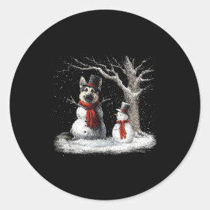 Lustiger deutscher Schäferhund im Schnee Baum Chri Runder Aufkleber