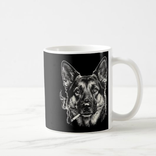 Lustiger Deutscher Schäferhund-Meme, der Zigarette Kaffeetasse (Rechts)