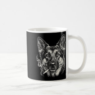 Lustiger Deutscher Schäferhund-Meme, der Zigarette Kaffeetasse