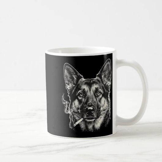 Lustiger Deutscher Schäferhund-Meme, der Zigarette Kaffeetasse (Rechts)