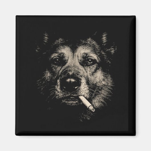 Lustiger Deutscher Schäferhund raucht Zigarette Magnet (Vorne)
