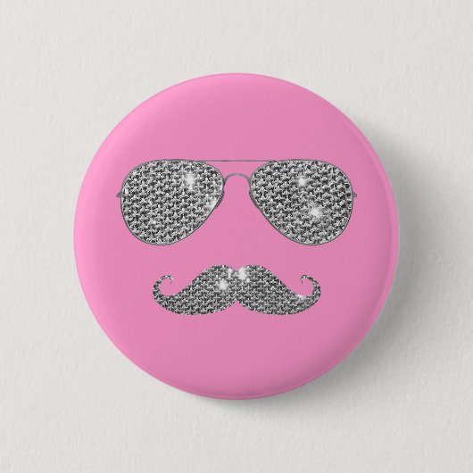 Lustiger Diamant-Schnurrbart mit Brille Button (Vorderseite)