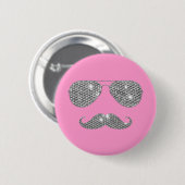 Lustiger Diamant-Schnurrbart mit Brille Button (Vorne & Hinten)