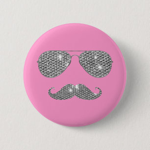 Lustiger Diamant-Schnurrbart mit Brille Button