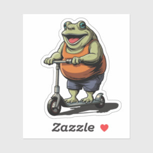 Lustiger dicker Frosch fährt auf Scooter Cartoon   Aufkleber