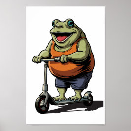 Lustiger dicker Frosch fährt auf Scooter Cartoon | Poster