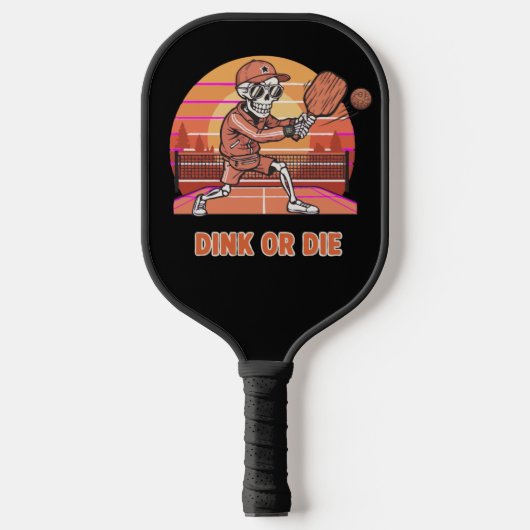 Lustiger Dink oder stirb Pickleball Skelett Retro  Schläger (Vorderseite)
