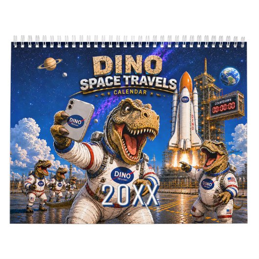 Lustiger Dinosaurier-Astronaut-Wandkalender  Kalender (Titelbild)