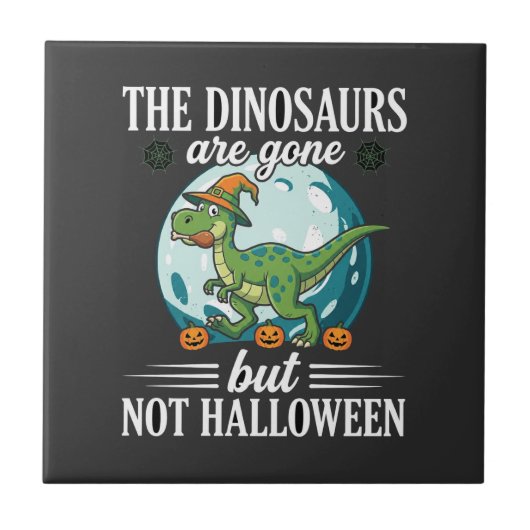 Lustiger Dinosaurier Halloween Hexe Grafik Fliese (Vorderseite)