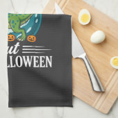 Lustiger Dinosaurier Halloween Hexe Grafik Geschirrtuch (Viertel Falte)