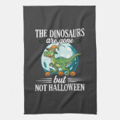 Lustiger Dinosaurier Halloween Hexe Grafik Geschirrtuch (Vertikal)