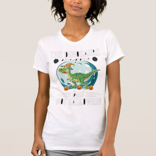 Lustiger Dinosaurier Halloween Hexe Grafik T-Shirt