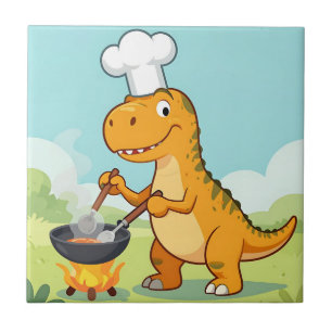 Lustiger Dinosaurier-Koch Fliese