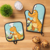 Lustiger Dinosaurier-Koch Ofenhandschuh & Topflappen-Set (Oben Unten)