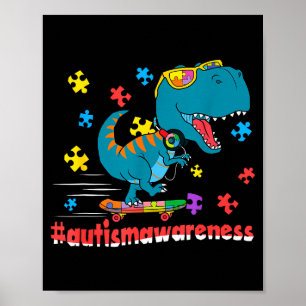 Lustiger Dinosaurier Skateboard fahrend Autismus-B Poster