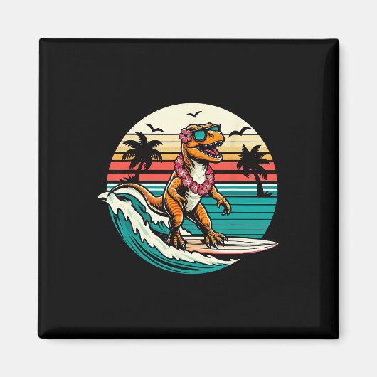 Lustiger Dinosaurier Surfboard Strand Sommer Surfe Magnet (Vorne)