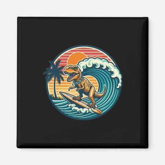 Lustiger Dinosaurier Surfboard Strand Sommer Surfe Magnet (Vorne)