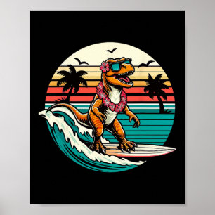 Lustiger Dinosaurier-Surfboard-Strand-Sommer-Surfe Poster