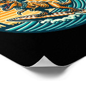 Lustiger Dinosaurier Surfboard Strand Sommer Surfe Poster (Ecke)