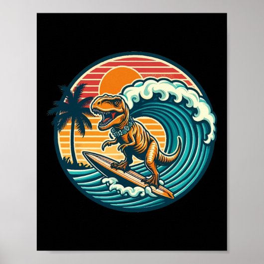 Lustiger Dinosaurier Surfboard Strand Sommer Surfe Poster (Vorne)