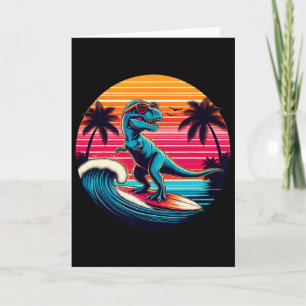 Lustiger Dinosaurier surft Retro-Sonnenuntergang M Karte