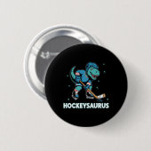 Lustiger Dinosaurier Trex Hockey Kinder Hocke Hock Button (Vorne & Hinten)