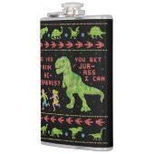 Lustiger Dinosaurier-Wortspiel-Spaß-Imitat-Strick Flachmann (Links)