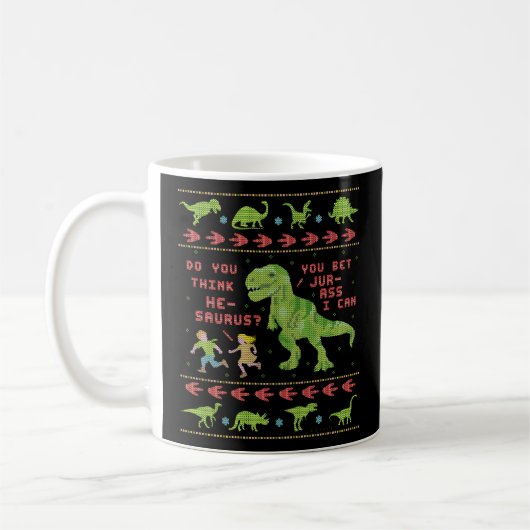 Lustiger Dinosaurier-Wortspiel-Spaß-Imitat-Strick Kaffeetasse (Links)