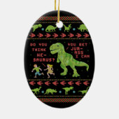 Lustiger Dinosaurier-Wortspiel-Spaß-Imitat-Strick Keramik Ornament (Hinten)