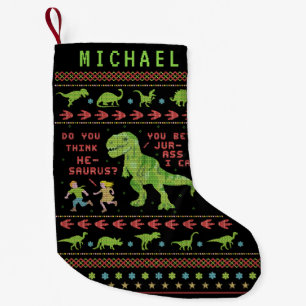 Lustiger Dinosaurier-Wortspiel-Spaß-Imitat-Strick Kleiner Weihnachtsstrumpf