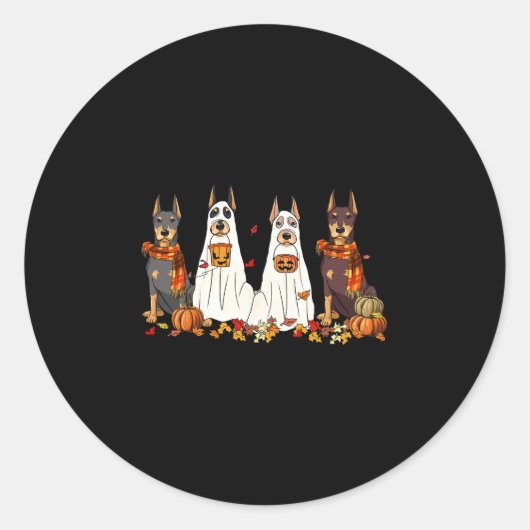 Lustiger Dobermann-Hund Geist Herbst Blätter Danke Runder Aufkleber (Vorderseite)