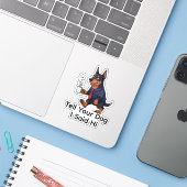 Lustiger Dobermann Pinscher Geschäftsanzug Kaffee  Aufkleber (Laptop mit iPhone)
