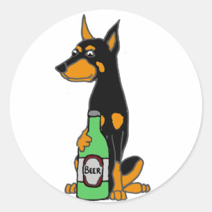 Lustiger Dobermannpinscher-Hundetrinkendes Bier Runder Aufkleber
