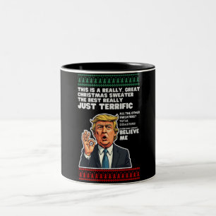 Lustiger Donald Trump hässlicher Weihnachtspullove Zweifarbige Tasse