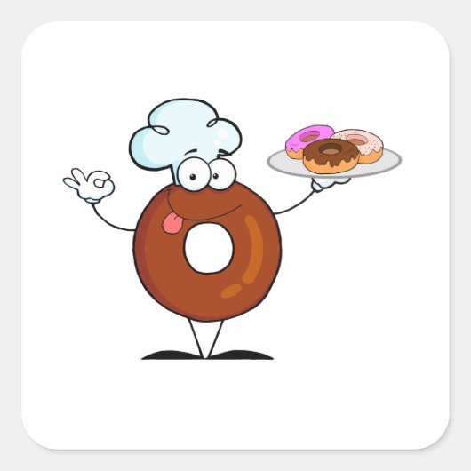 lustiger Donut-Donut-Koch-Cartozeichner Quadratischer Aufkleber (Vorderseite)
