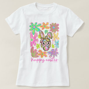 Lustiger Doodle Osterhase Blumen T-Shirt
