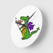 Lustiger Drache-Brateibisch-Cartoon Runde Wanduhr (Winkel)