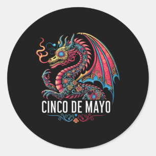 Lustiger Drache Cinco De Mayo Zucker-Schädel-Blume Runder Aufkleber