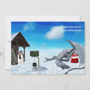 Lustiger Drachen Schneemann Winterfeier Feiertagskarte