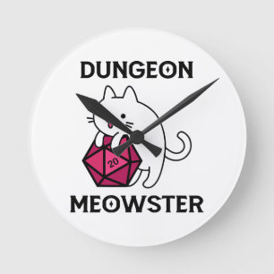 Lustiger Dungeon-Meister-Katze Runde Wanduhr