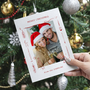 Lustiger eigenartiger roter Doodle-Weihnachts-Foto Feiertagskarte