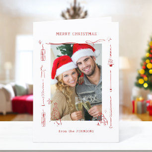 Lustiger eigenartiger roter Doodle-Weihnachts-Foto Feiertagskarte
