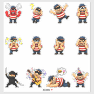 Lustiger Einbrecher-Charakter-Sticker-Pack Emojis Aufkleber
