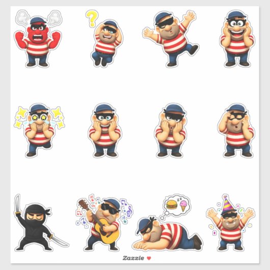 Lustiger Einbrecher-Charakter-Sticker-Pack Emojis Aufkleber (Blatt)