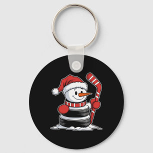 Lustiger Eishockey Schneemann Weihnachtsmann Hut W Schlüsselanhänger