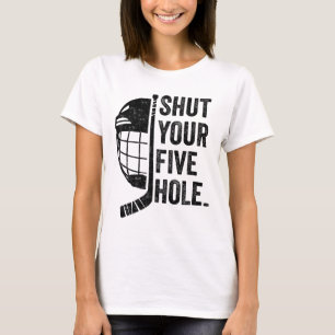 Lustiger Eishockey-Torwart, schließe dein Fünf-Loc T-Shirt