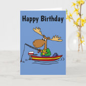 Lustiger Elch-Fischen-Cartoon Karte (Gelbe Blume)