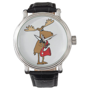 Lustiger Elch spielt rote Saxophon-Kunst Armbanduhr